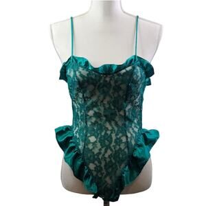 Victorias Secret Vintage Gold Label Floral Sheer Lace Small Green Teddy Lingerie